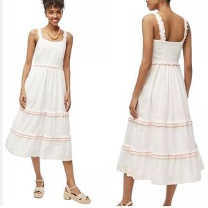 NWT J.Crew Factory White Scalloped-trim Tiered Midi Dress Sz 0 Broken Zipper